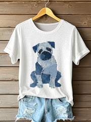 Chien mignon Patchwork Art T-shirt à manches courtes des femmes