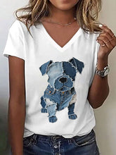 Modèle mignon de chien Patchwork Art V-Neck T-Shirt des femmes