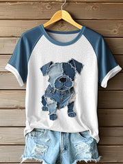 Motif chien mignon Patchwork Art T-Shirt des femmes
