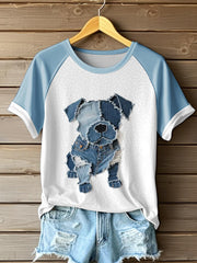 Motif chien mignon Patchwork Art T-Shirt des femmes