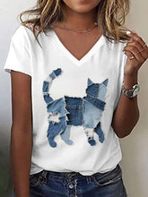 Motif de chat mignon Patchwork Art V-Neck T-Shirt des femmes
