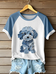 Motif chien mignon Patchwork Art T-Shirt des femmes