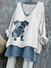 Motif de chien mignon Patchwork Art lin Shirt des femmes