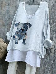 Motif de chien mignon Patchwork Art lin Shirt des femmes