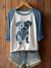 Chien Mignon Patchwork Art T-shirt à manches longues pour femmes