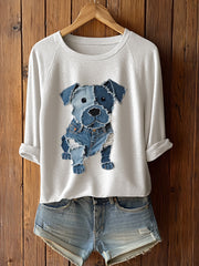 Chien Mignon Patchwork Art T-shirt à manches longues pour femmes