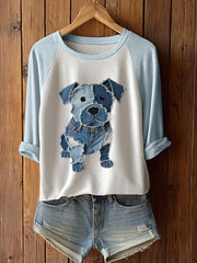 Chien Mignon Patchwork Art T-shirt à manches longues pour femmes