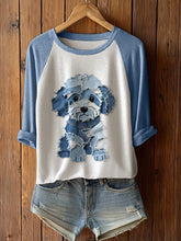 Femme Chien Mignon Patchwork Art Manches Longues T-Shirto