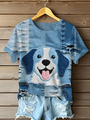 T-shirt Denim Puppy Femme
