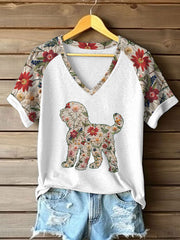 Floral Poodle Standard Imprimé T-shirt décontracté des femmes