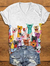 T-shirt Femme Colorful Dogs Print à manches courtes