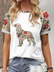 T-shirt décontracté imprimé floral Golden Retriever Femme
