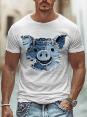T-shirt mignon d'art de patchwork de porc des hommes