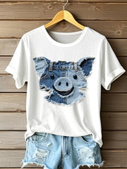 Funny Pig Patchwork Art T-shirt à manches courtes pour femmes