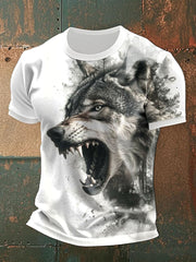 T-shirts décontractés à imprimé loup pour hommes