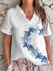 Top Femme Sea Turtle Print à Col en V