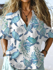 Chemise décontractée Sea Turtle Print Femme