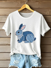 Mignon Lapin Motif Patchwork Art T-Shirt des femmes