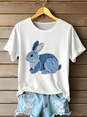 Mignon Lapin Motif Patchwork Art T-Shirt des femmes