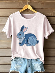 Mignon Lapin Motif Patchwork Art T-Shirt des femmes