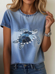 T-shirt Denim Turtle Femme