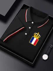 Chemise à manches courtes de style affaires de drapeau français pour hommes