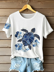 T-shirt Denim Turtle Femme