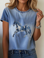 T-shirt Denim Horse pour femme
