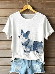 Lovely Corgi Pattern Patchwork Art T-Shirt des femmes