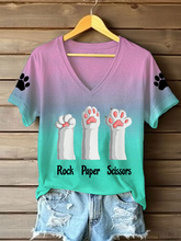 Femmes rock papier ciseaux chat patte v-cou T-shirts