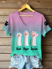 Femmes rock papier ciseaux chat patte v-cou T-shirts