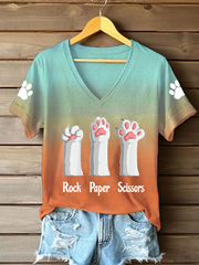 Femmes rock papier ciseaux chat patte v-cou T-shirts