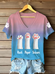 Femmes rock papier ciseaux chat patte v-cou T-shirts