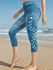 Leggings écourtés Denim Paw pour femmes