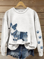 Lovely Corgi Pattern Patchwork Art Sweatshirt Femme