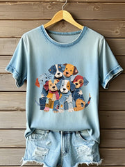 T-shirt de chien de denim des femmes
