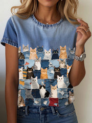T-shirt de chat du denim des femmes
