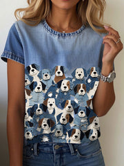 T-shirt de chien de denim des femmes