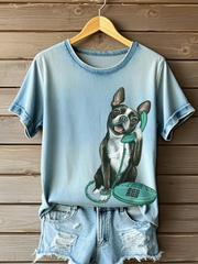 Boston Terrier des femmes sur le téléphone T-shirts imprimés