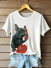 Bouledogue français féminin au téléphone T-shirts imprimés
