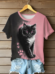 T-shirt décontracté à imprimé chat drôle pour femmes