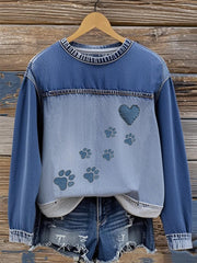 Sweat-shirt patte denim femme