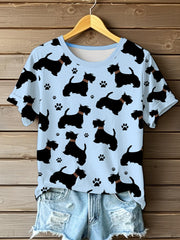 Scottish Terrier Imprimé O-cou T-shirt à manches courtes pour femmes