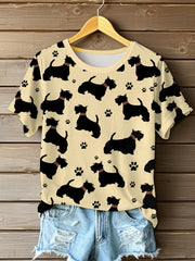 Scottish Terrier Imprimé O-cou T-shirt à manches courtes pour femmes