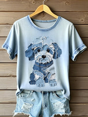 Modèle Fluffy Puppy Patchwork Art T-Shirt des femmes