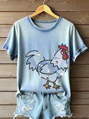 Motif de poulet de ferme Patchwork Art T-Shirt des femmes