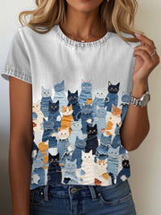 T-shirt chat imprimé denim femme