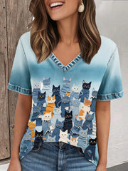 T-shirt de chat de denim des femmes