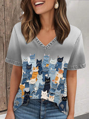 T-shirt de chat de denim des femmes