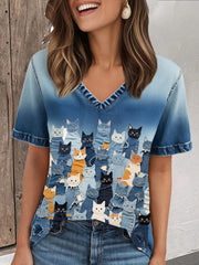T-shirt de chat de denim des femmes